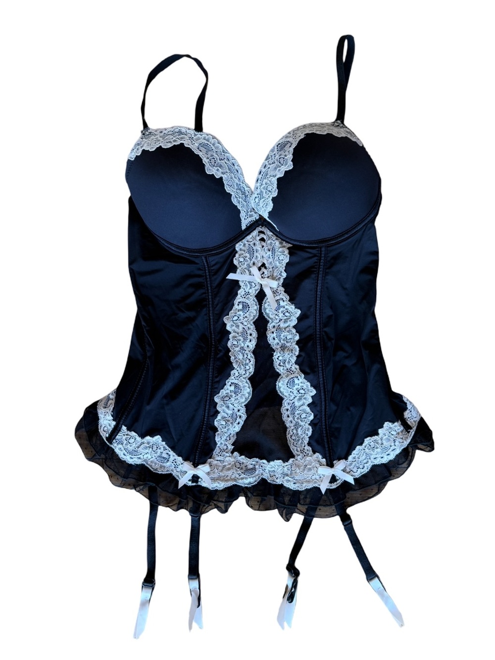 Black Lace Trim Bustier Corset Camisole with Garter Straps